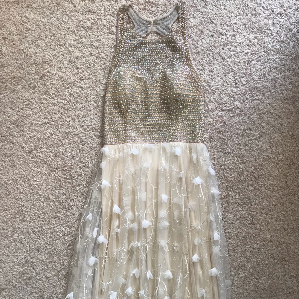 Camille La Vie Illusion Neck Dress w/ 3D flowers!